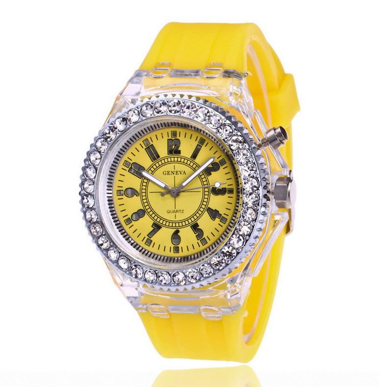 LED Luminous Watches Geneva Women Quartz Watch Women Ladies Silicone Bracelet Watches Dujana147