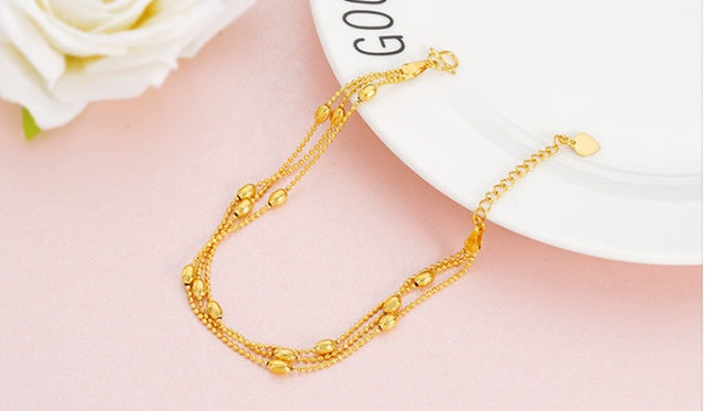 Brass Jewellery Accessories, Gold-Plated Three-Wire Turn & Transport Bracelet, Ladies Vietnam Sand Gold Jewelry New Product Multi-Wire Bracelet Dujana147