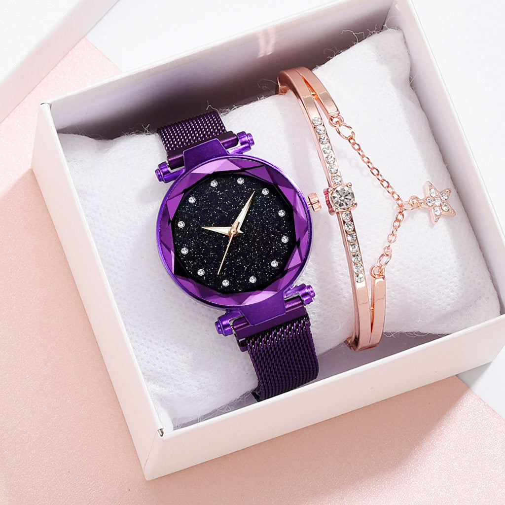 Luxury Women Watches Bracelet Set Fashion Elegant Magnet Buckle Ladies Starry Sky Watch Set Relogio Dujana147