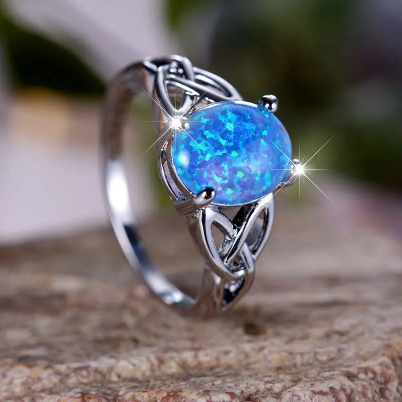 Fashion Commuter Palladium White K Egg-shaped Blue Opal Edge Cross Ring Dujana147