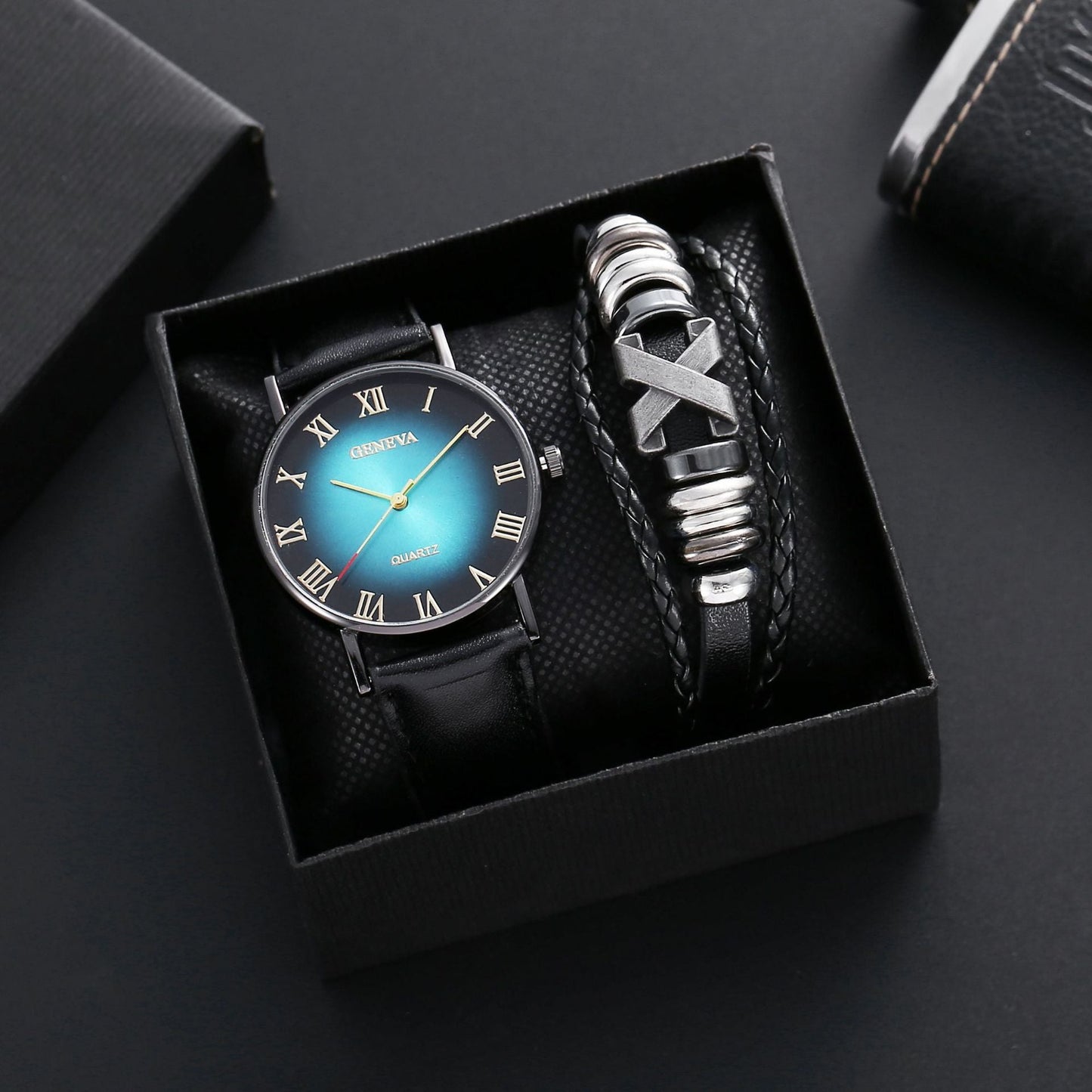 Leather Belt Men's Watch Fashion Business Gift Set Dujana147