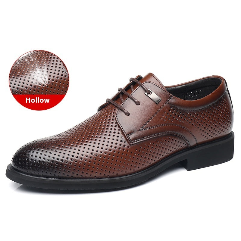Business Formal Wear Breathable Hollow Men's Cowhide Height Increasing Shoes