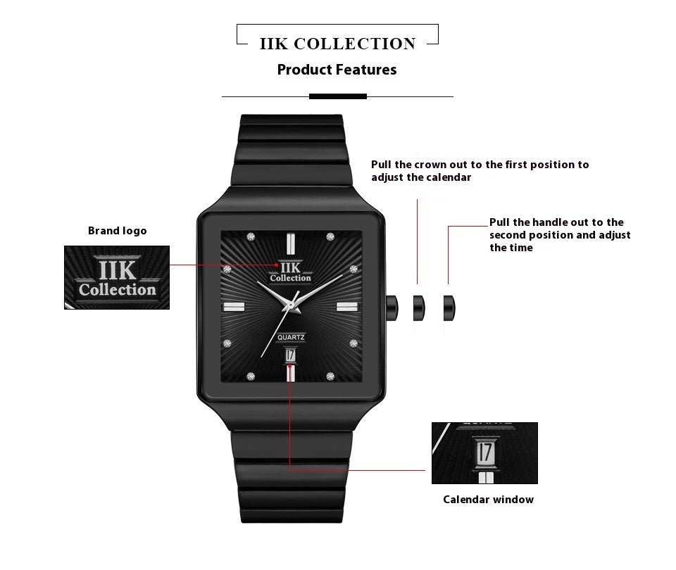Square Waterproof Couple Watch Calendar Dujana147