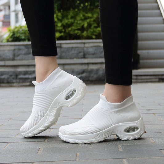 Large Size 43 Women's Shoes Air Cushion Fly-knit Sneakers Slip-on Shoes Fashion Rocking Shoes Casual Shoes Sock Shoes