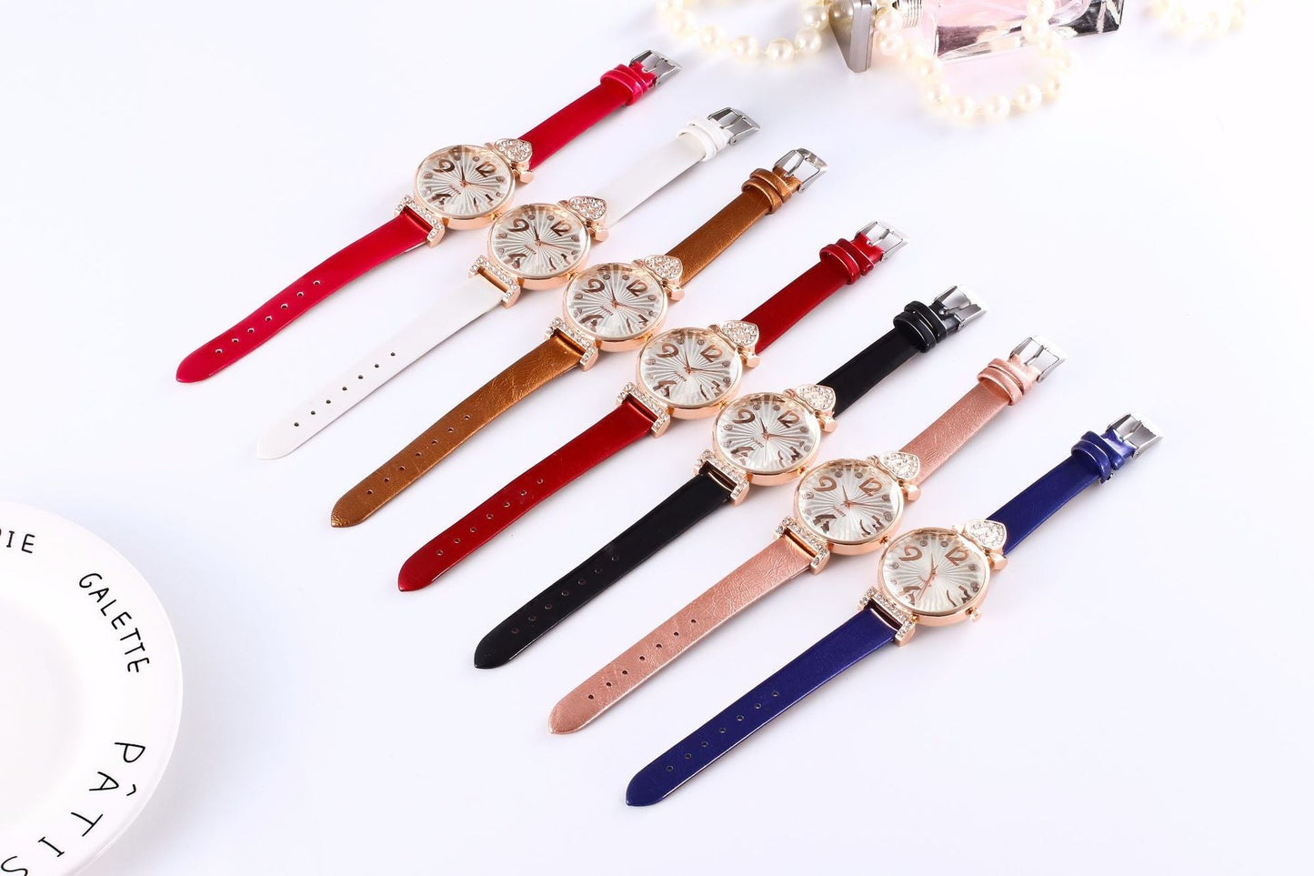 Peach Heart Rhinestone Big Number Belt Female Watch Dujana147