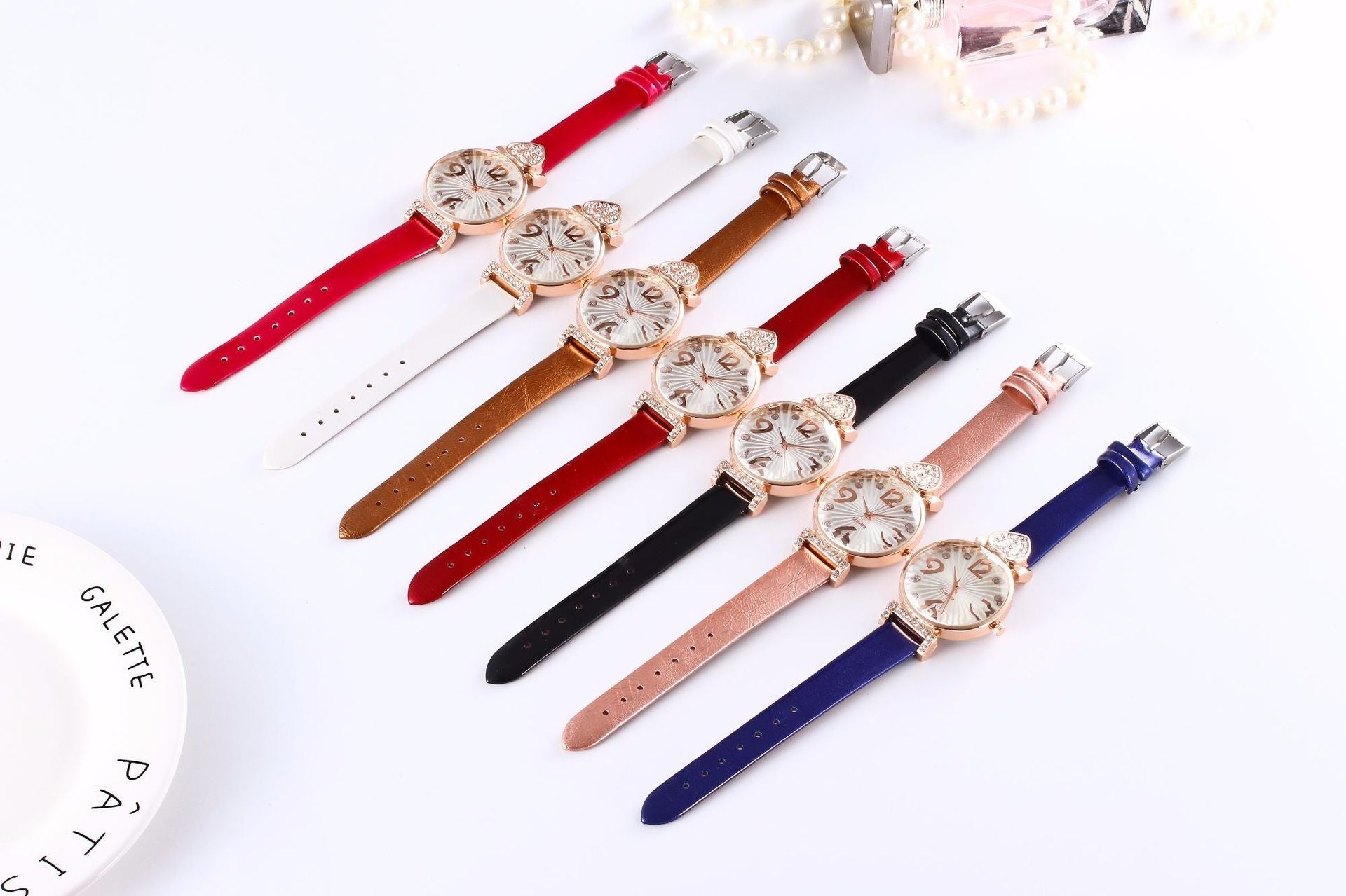 Peach Heart Rhinestone Big Number Belt Female Watch Dujana147