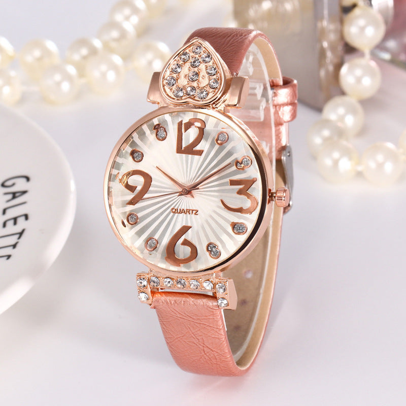 Peach Heart Rhinestone Big Number Belt Female Watch Dujana147