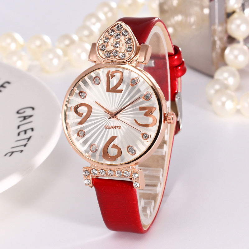 Peach Heart Rhinestone Big Number Belt Female Watch Dujana147