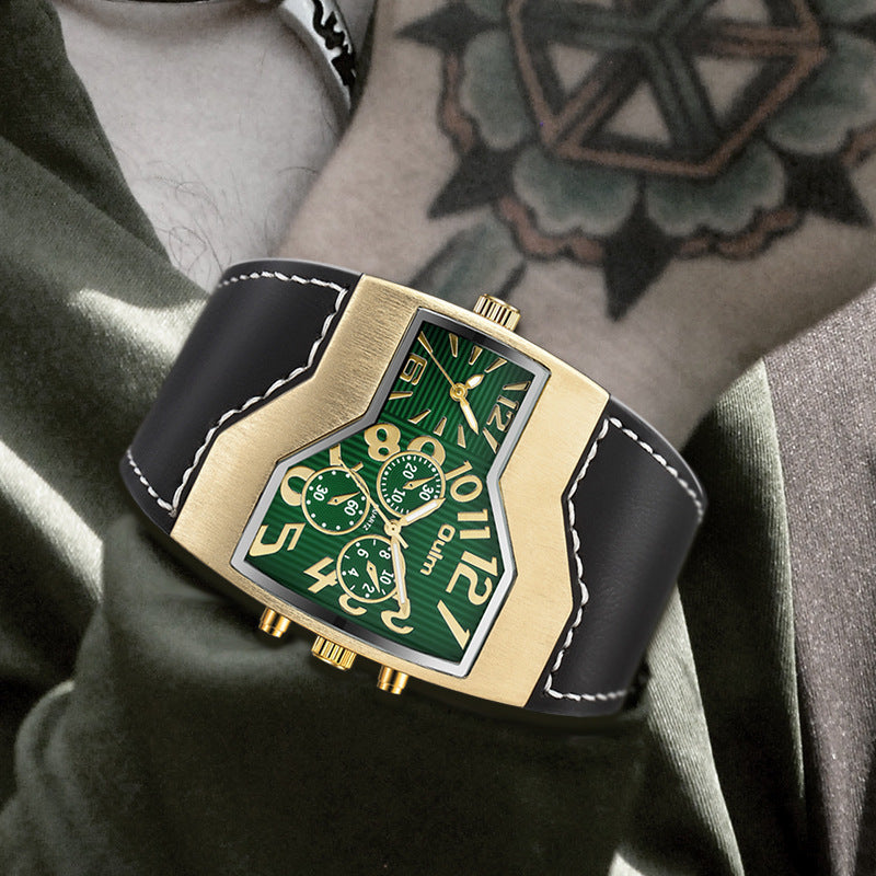 Premium Belt Large Dial Gold Men's Watch Dujana147