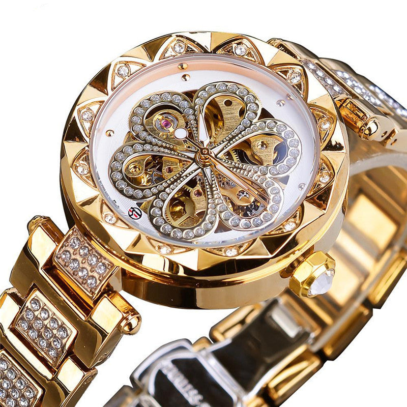 Forsining Mechanical Automatic Ladies Watches Top Brand Luxury Rhinestone Female Wrist Watches Rose Gold Stainless Steel Clock Dujana147