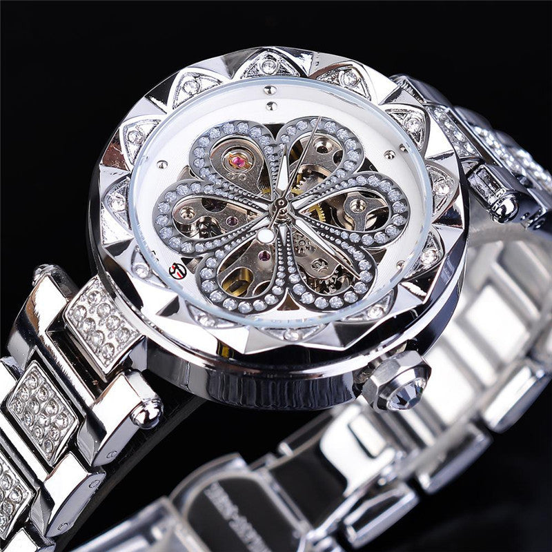 Forsining Mechanical Automatic Ladies Watches Top Brand Luxury Rhinestone Female Wrist Watches Rose Gold Stainless Steel Clock Dujana147