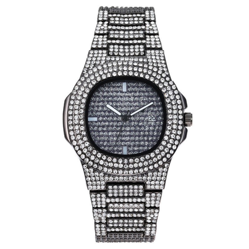 Mens Watches Luxury Brand Fashion Diamond Date Quartz Watch Dujana147