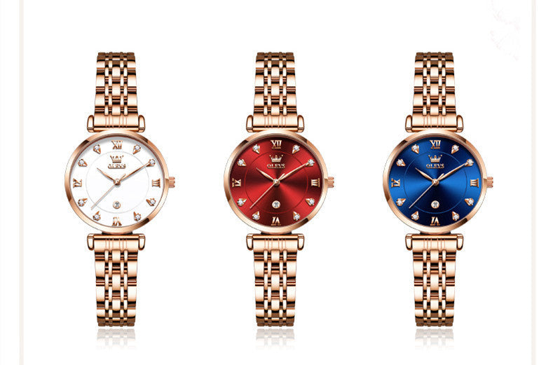 Calendar Quartz Watch Business Waterproof Ladies Watch Women's Steel Band Red Women's Watch Dujana147