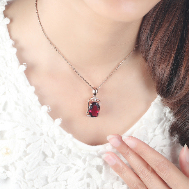 Rose Red Big Gem Pendant, 18K Rose Gold-plated Jewellery With Artificial Red Tourmaline Dujana147