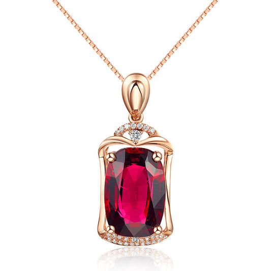 Rose Red Big Gem Pendant, 18K Rose Gold-plated Jewellery With Artificial Red Tourmaline Dujana147