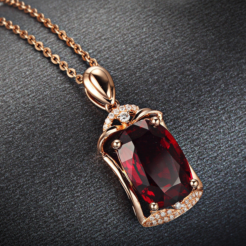 Rose Red Big Gem Pendant, 18K Rose Gold-plated Jewellery With Artificial Red Tourmaline Dujana147