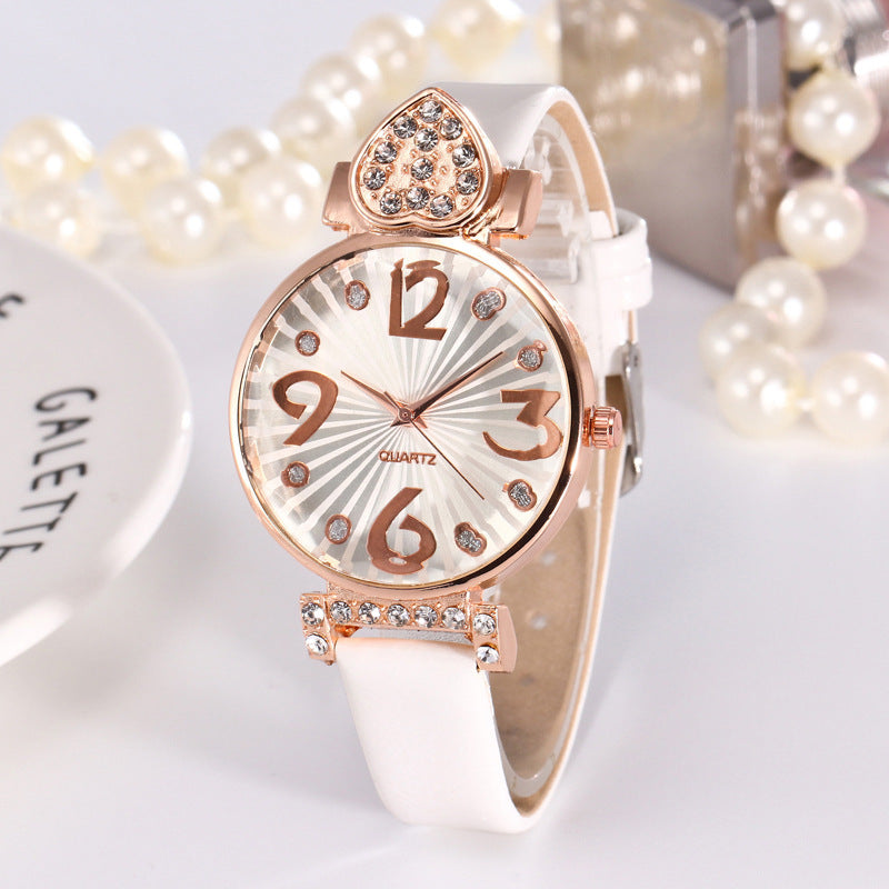 Peach Heart Rhinestone Big Number Belt Female Watch Dujana147