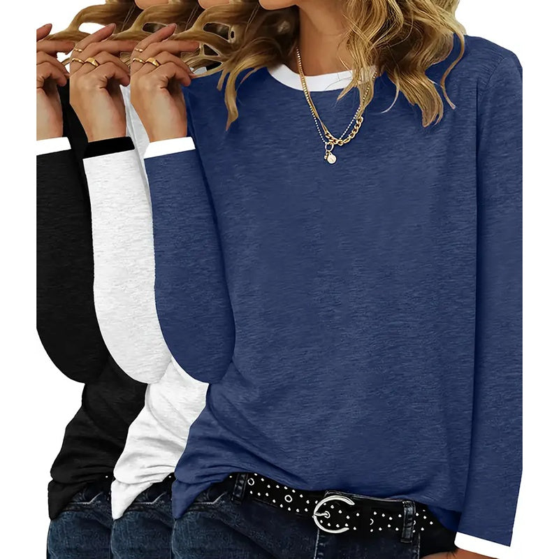 3 Pack Women's Long Sleeve T Shirts, Round Neck Basic Tops Fall Casual Trendy Tees Loose Fit Soft Clothes Outfits