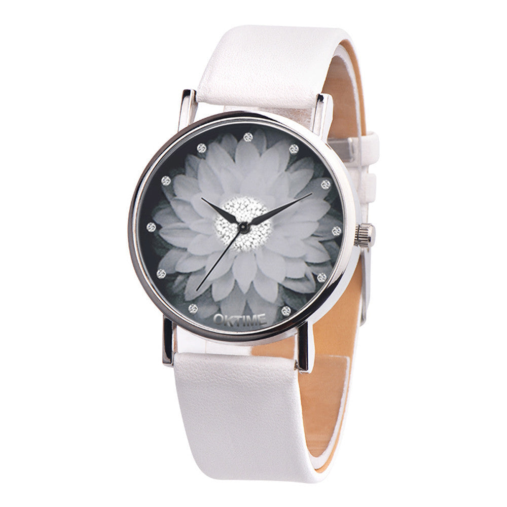 Water hibiscus lotus pattern leather female watch Dujana147