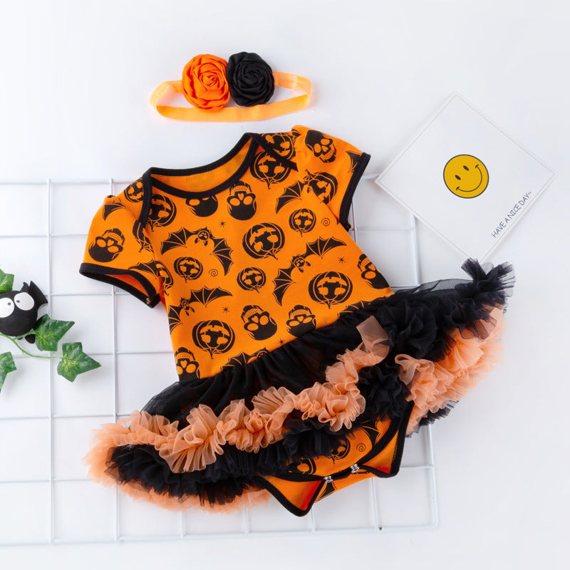 Halloween Pumpkin Short Sleeve Romper Dujana147