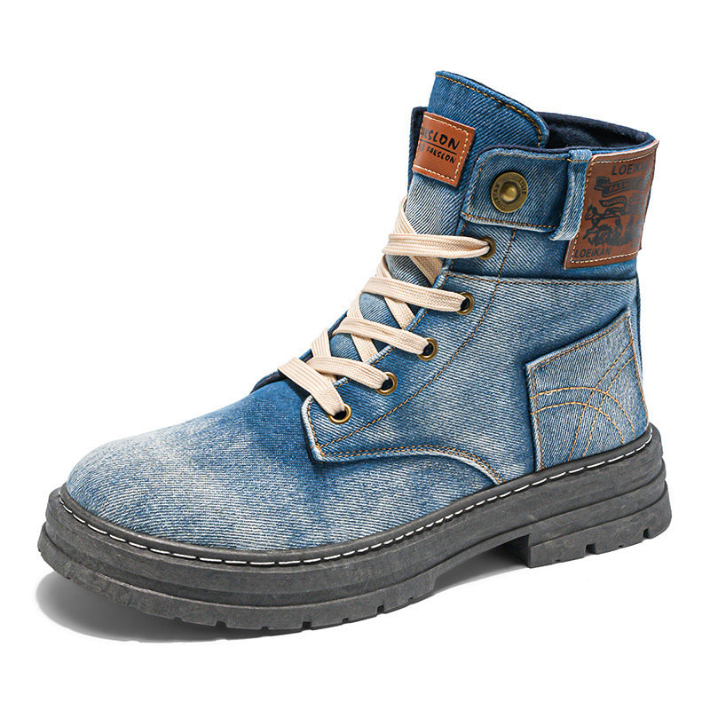Plus Size Men's Mid-top Denim Casual All-matching Work Clothes Martin Boots