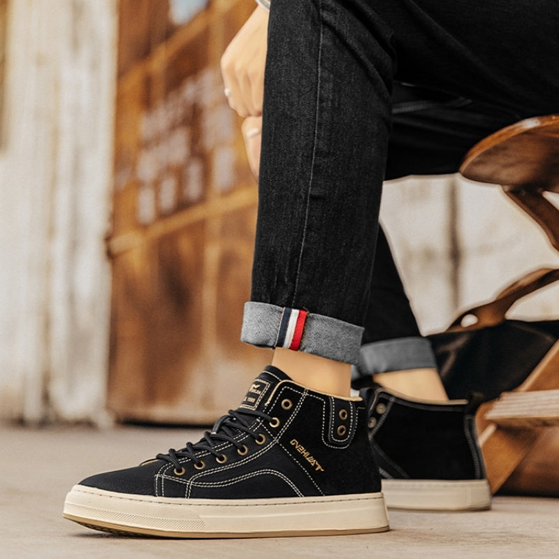 Autumn And Winter Mid-top Board Shoes Soft Leather Retro