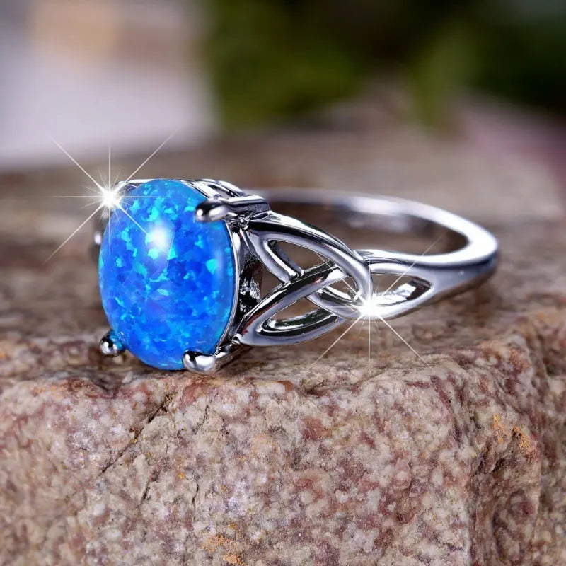 Fashion Commuter Palladium White K Egg-shaped Blue Opal Edge Cross Ring Dujana147