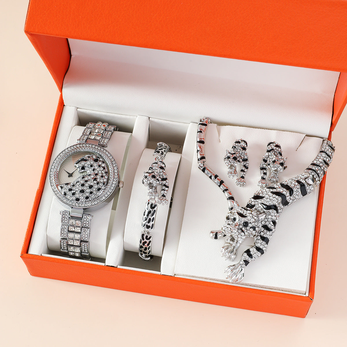 Quality Diamond Animal Simple Large Dial Steel Belt Quartz Watch Suit Dujana147