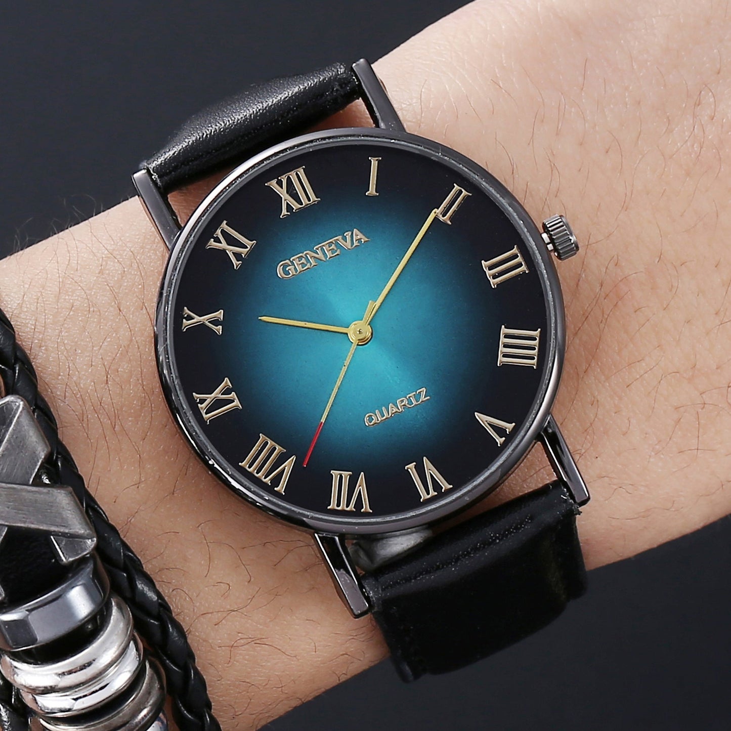 Leather Belt Men's Watch Fashion Business Gift Set Dujana147