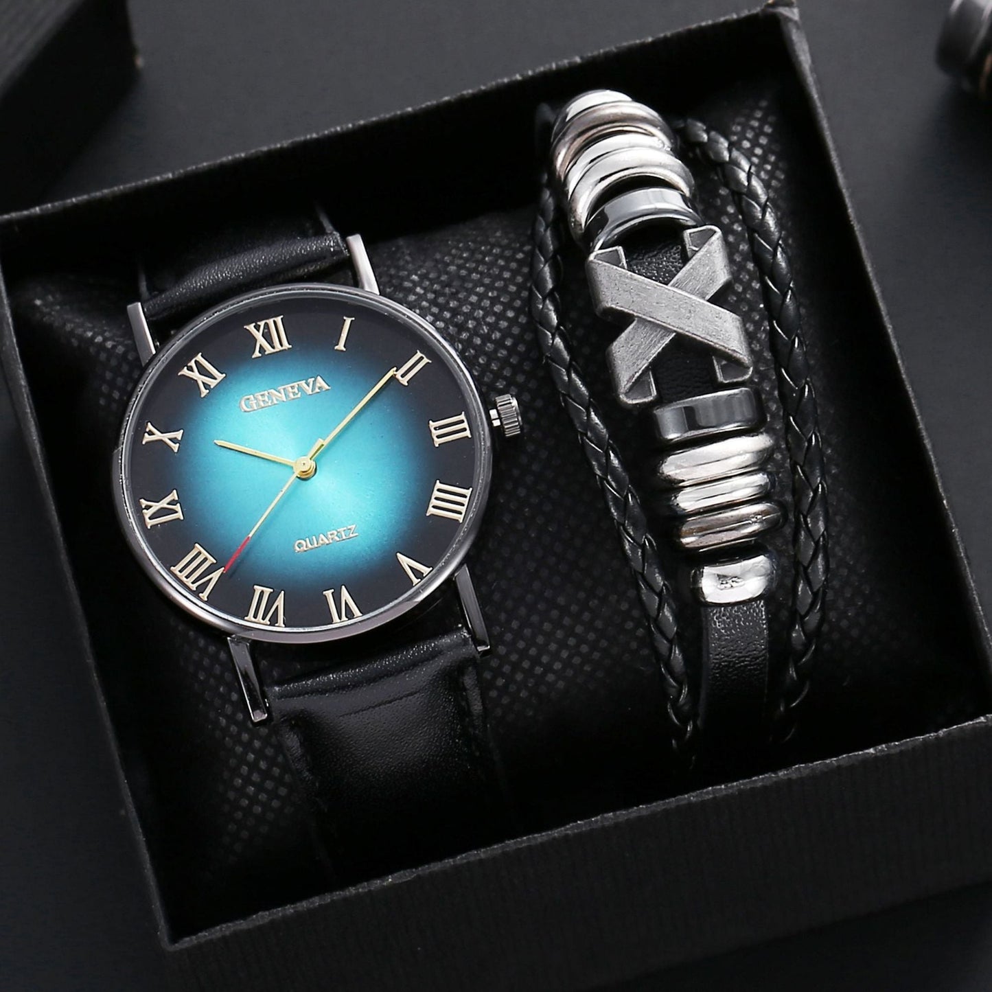 Leather Belt Men's Watch Fashion Business Gift Set Dujana147
