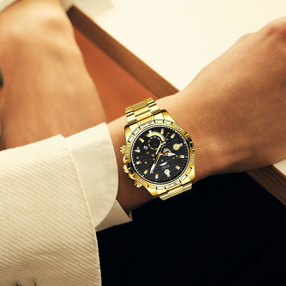 Men's Steel Belt Business Calendar Quartz Watch Suit Dujana147