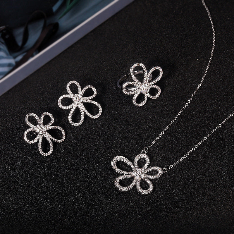 S925 Sterling Silver Five Petal Jewellery Set Dujana147