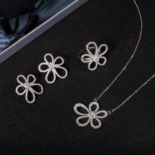 S925 Sterling Silver Five Petal Jewellery Set Dujana147
