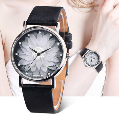 Water hibiscus lotus pattern leather female watch Dujana147