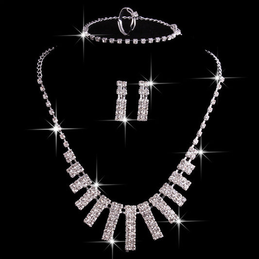 4 Pieces Rhinestones Necklace Set With Earrings Ring And Bracelet Fashion Jewelry For Women Dujana147