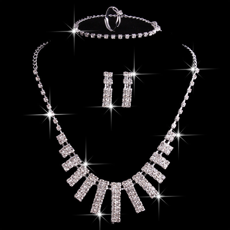 4 Pieces Rhinestones Necklace Set With Earrings Ring And Bracelet Fashion Jewelry For Women Dujana147