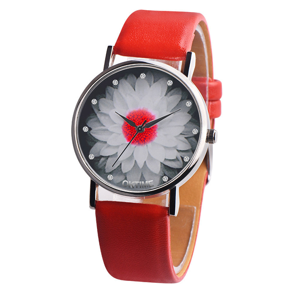 Water hibiscus lotus pattern leather female watch Dujana147