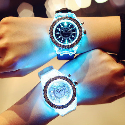 LED Luminous Watches Geneva Women Quartz Watch Women Ladies Silicone Bracelet Watches Dujana147