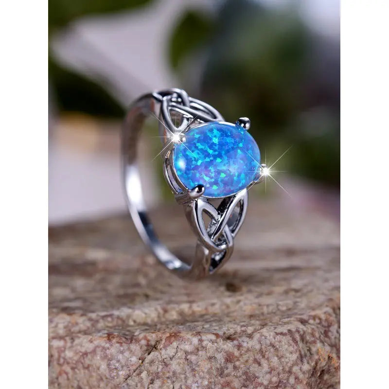 Fashion Commuter Palladium White K Egg-shaped Blue Opal Edge Cross Ring Dujana147