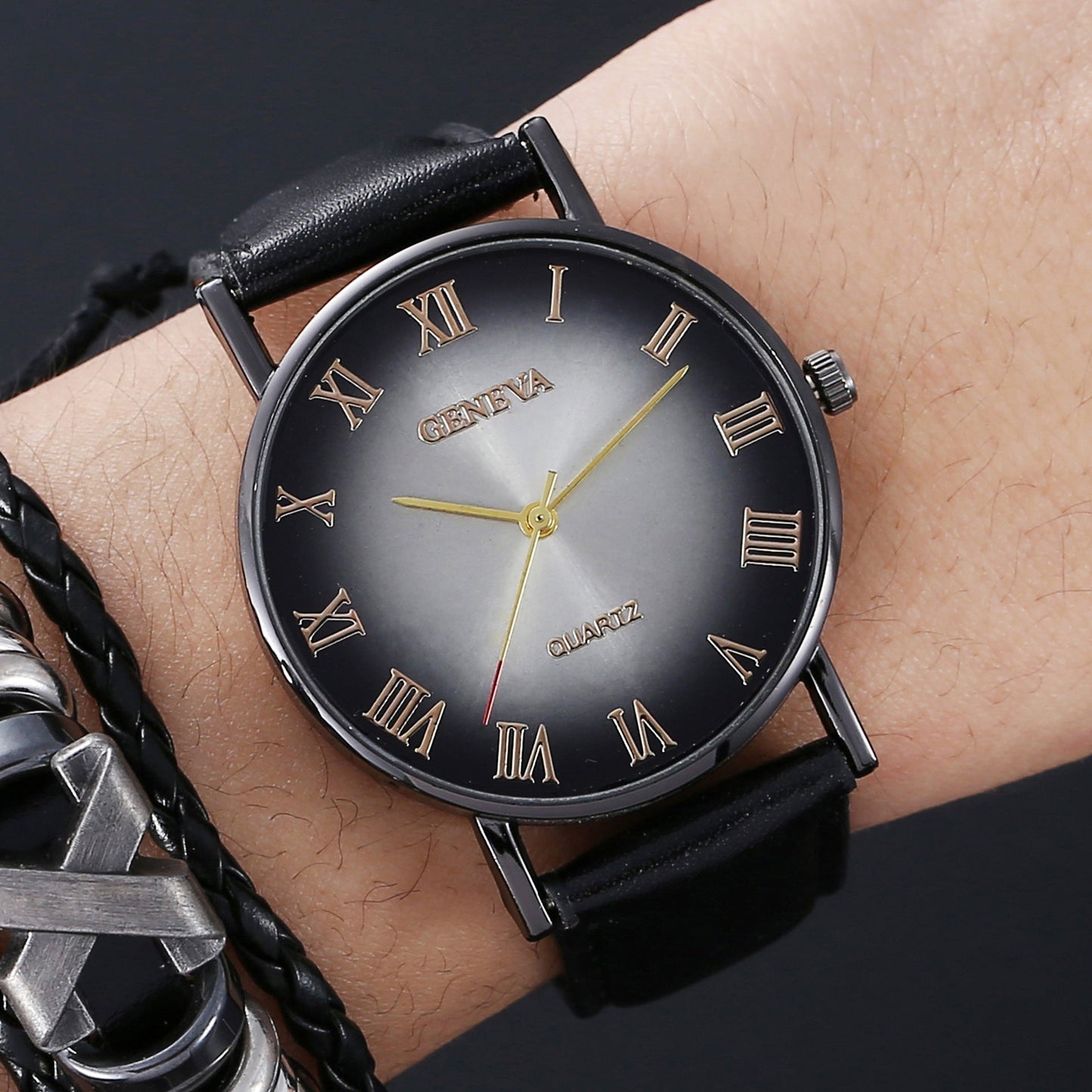 Leather Belt Men's Watch Fashion Business Gift Set Dujana147