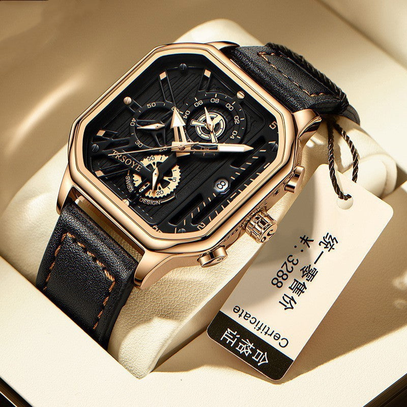 Men's Fashion Hollowed-out Waterproof Luminous Square Watch Dujana147