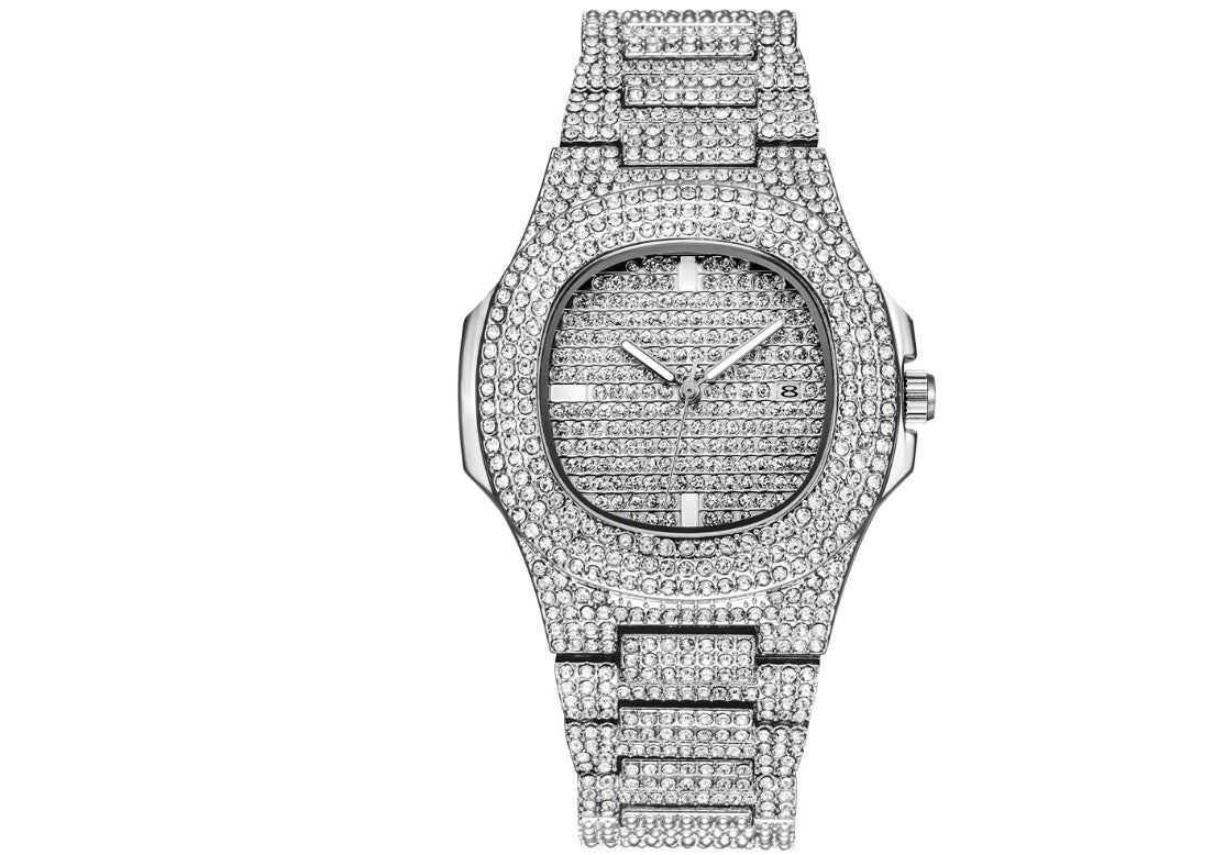 Mens Watches Luxury Brand Fashion Diamond Date Quartz Watch Dujana147