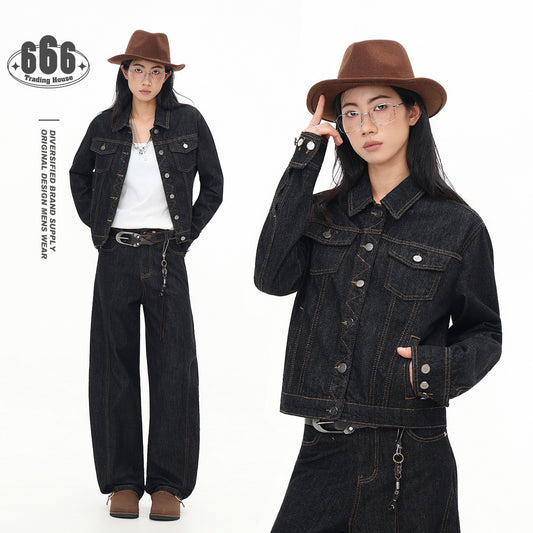 Retro Black Denim Clothes Jacket