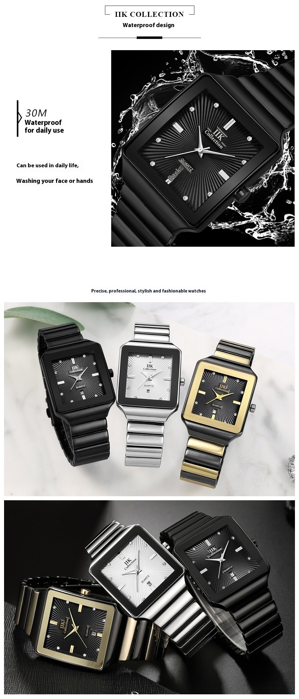 Square Waterproof Couple Watch Calendar Dujana147