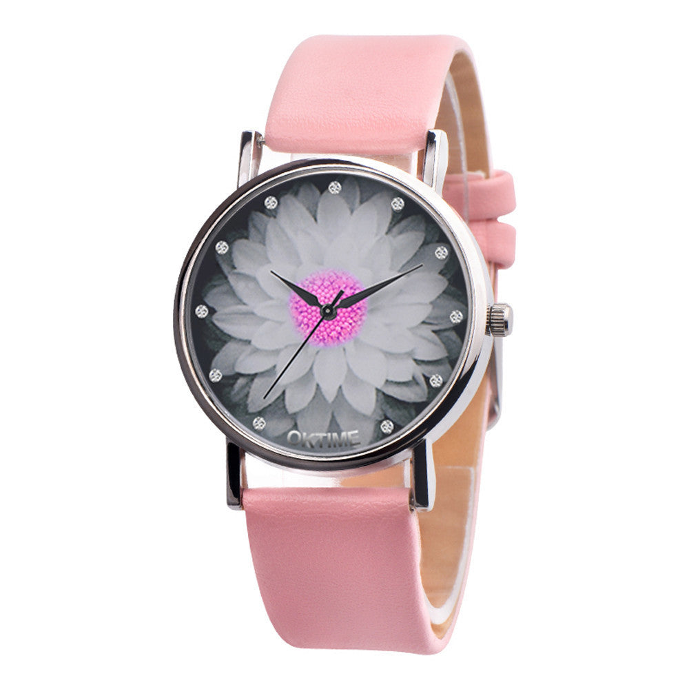 Water hibiscus lotus pattern leather female watch Dujana147