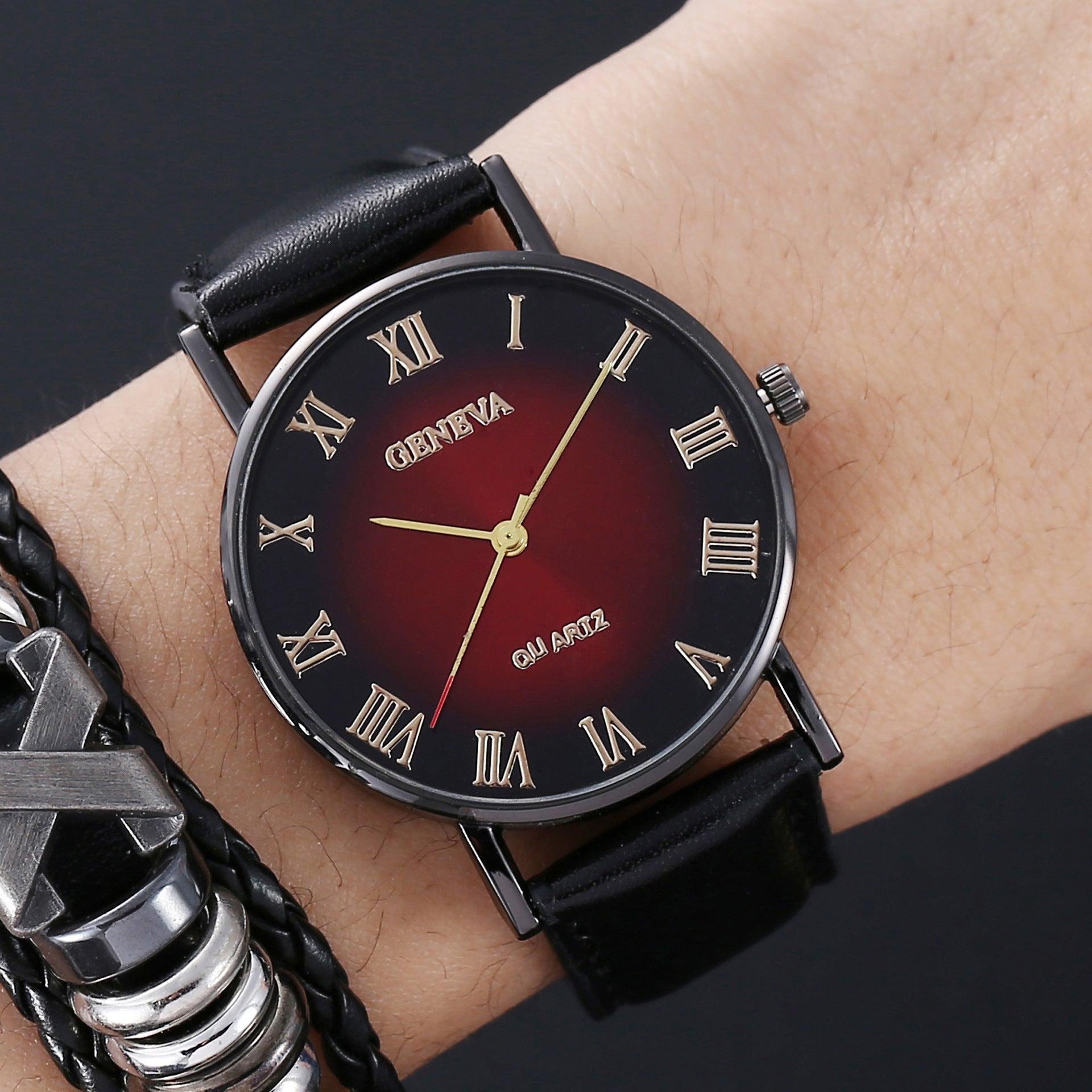 Leather Belt Men's Watch Fashion Business Gift Set Dujana147