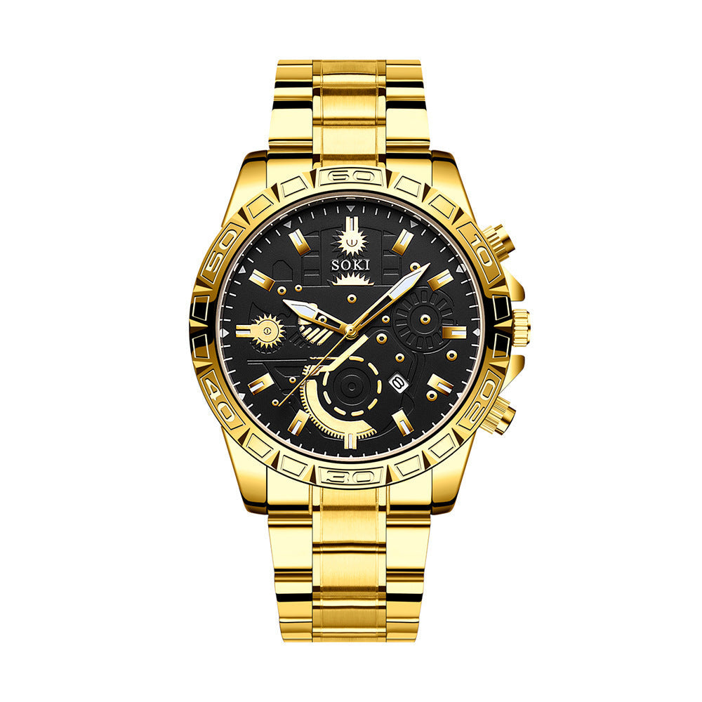 Men's Steel Belt Business Calendar Quartz Watch Suit Dujana147