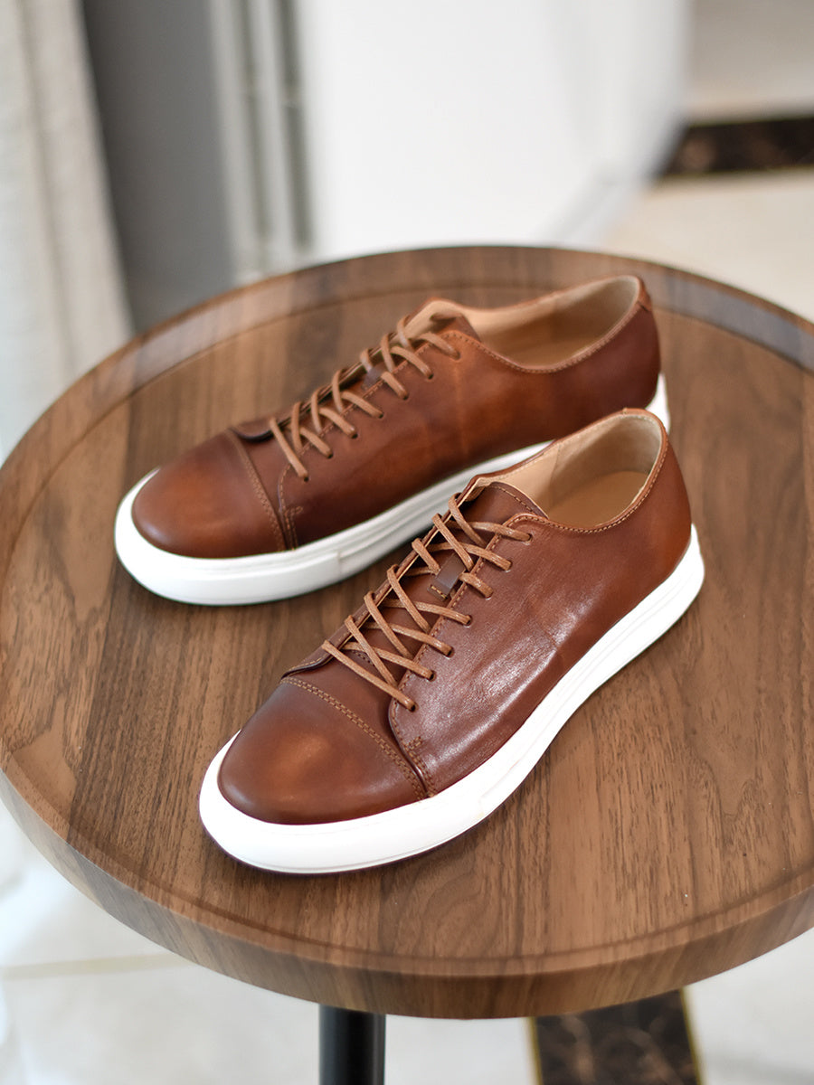 Men's Handmade First-grain Horse Leather Distressed Casual Shoes