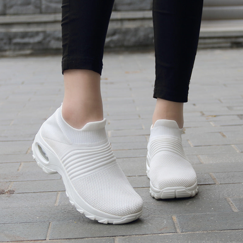 Large Size 43 Women's Shoes Air Cushion Fly-knit Sneakers Slip-on Shoes Fashion Rocking Shoes Casual Shoes Sock Shoes