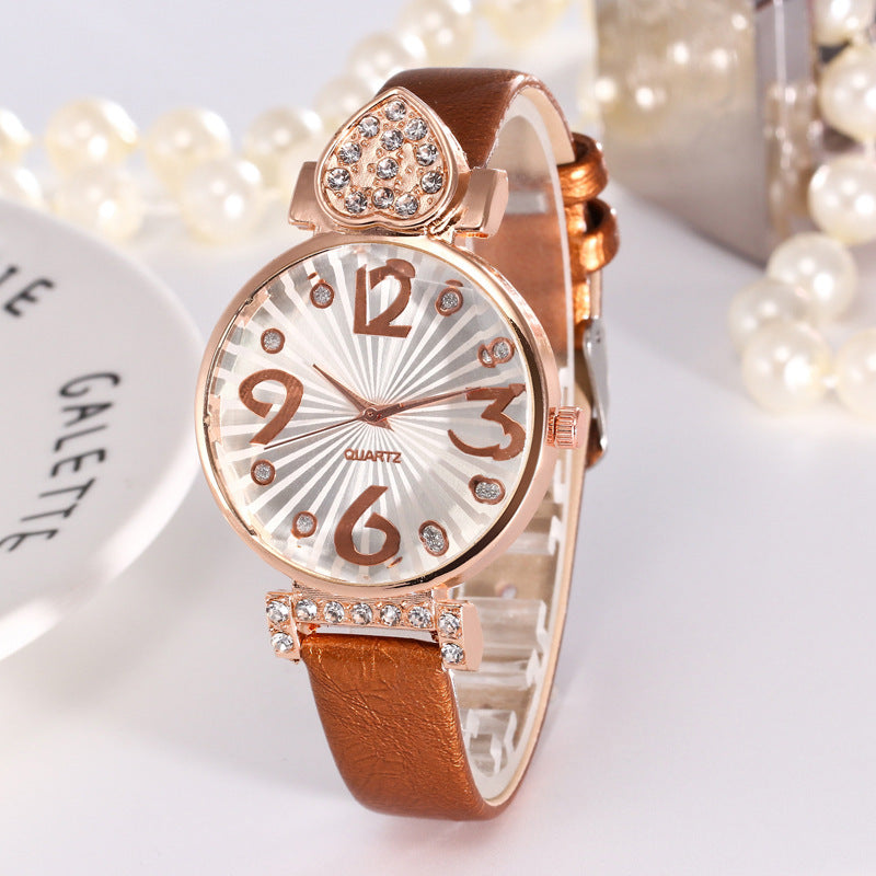 Peach Heart Rhinestone Big Number Belt Female Watch Dujana147